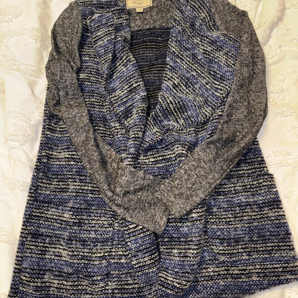 Lucky Brand Blue and Gray Open-Front Knit Cardigan